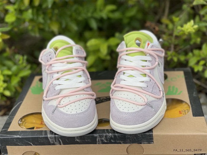 Authentic OFF-WHITE x Nike Dunk Low “The 50” Beige White Pink-001