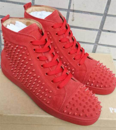 Super Max Perfect Christian Louboutin Louis Spikes Men's Flat Veau Velours Sneaker Red(with receipt)