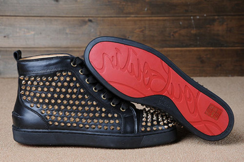 Super Max Perfect Christian Louboutin Louis Spikes Men's Flat Black/Golden(with receipt)