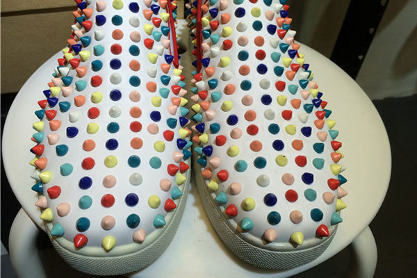 Super Max Perfect Christian Louboutin Pik Boat White Colorful Spike Men Low Sneaker(with receipt)