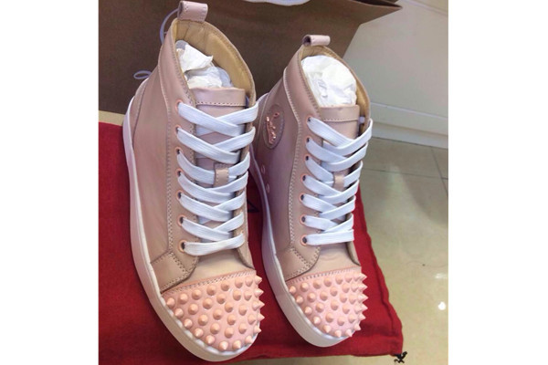 Super Max Perfect Christian Louboutin Louis spikes orlato men's flat pink(with receipt)
