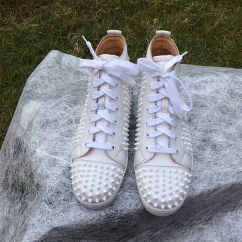 Super Max High End Christian Louboutin Louis Spikes Men's Flat Sneaker White(with receipt)