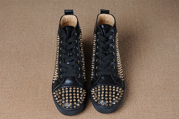 Super Max Perfect Christian Louboutin Louis Spikes Men's Flat Black/Golden(with receipt)