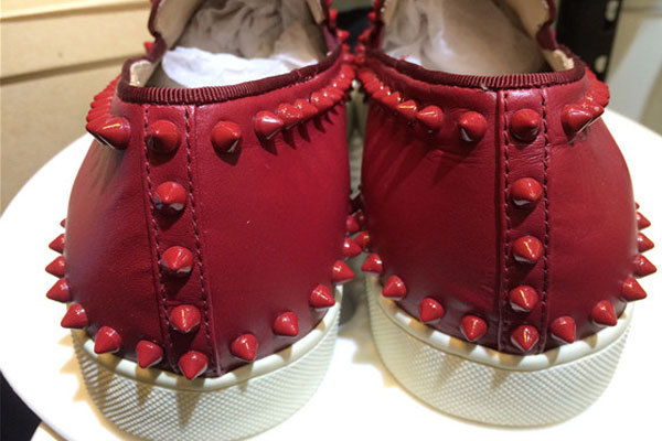 Super Max Perfect Christian Louboutin Pik Boat Red Spikes Suede Flat Sneakers(with receipt)