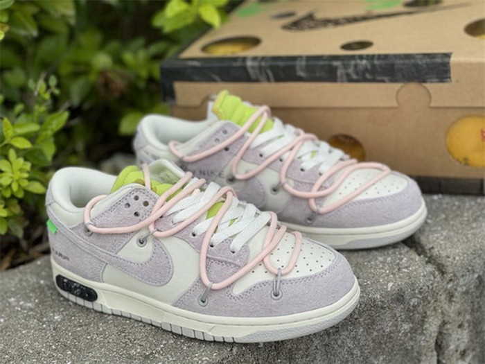Authentic OFF-WHITE x Nike Dunk Low “The 50” Beige White Pink-001