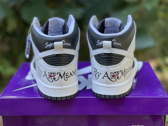 Authentic Supreme x Nike SB Dunk High QS “By Any Means”White Black