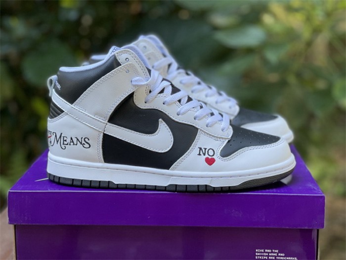 Authentic Supreme x Nike SB Dunk High QS “By Any Means”White Black