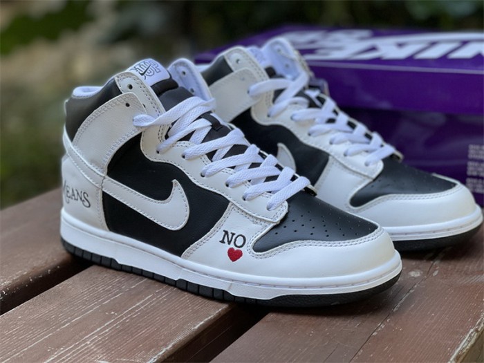 Authentic Supreme x Nike SB Dunk High QS “By Any Means”White Black