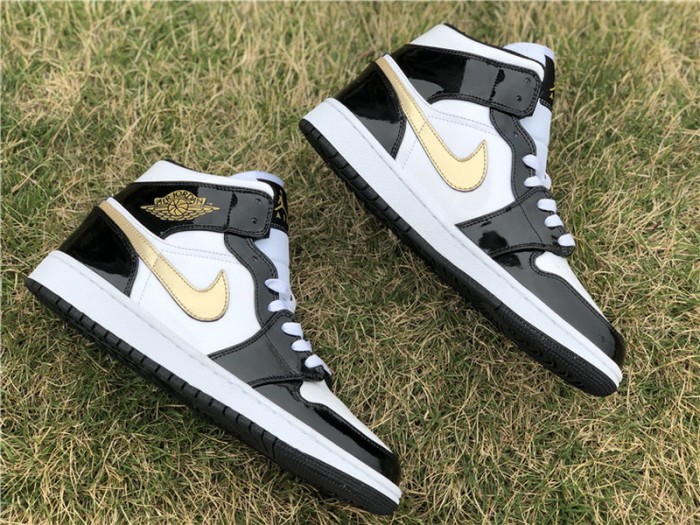 Authentic Air Jordan 1 Mid Black Gold