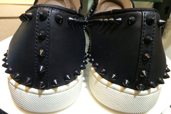 Super Max Perfect Christian Louboutin Pik Boat Spikes Leather Mens Flat Sneakers All Black（with receipt)