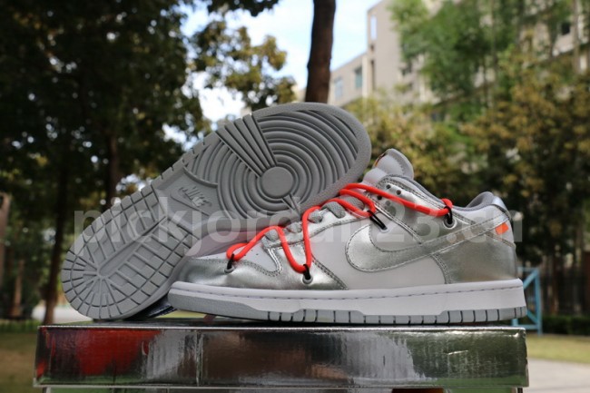 Authentic OFF-WHITE x Nike Dunk Low Silver GS