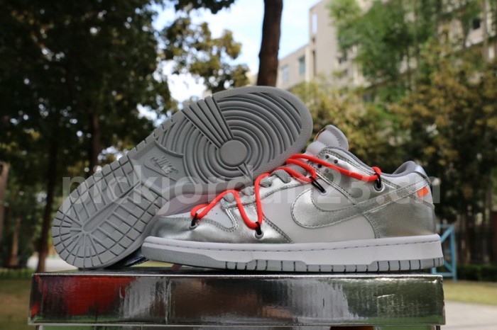 Authentic OFF-WHITE x Nike Dunk Low Silver GS
