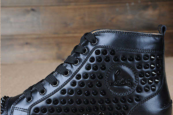 Super Max Perfect Christian Louboutin Louis Spikes Men's Flat Black Sleek Calfskin Leather(with receipt)