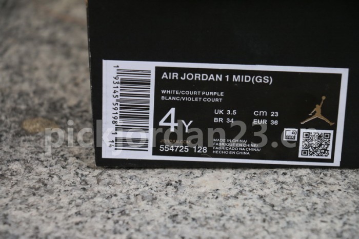 Authentic Air Jordan 1 Mid GS White Court Purple