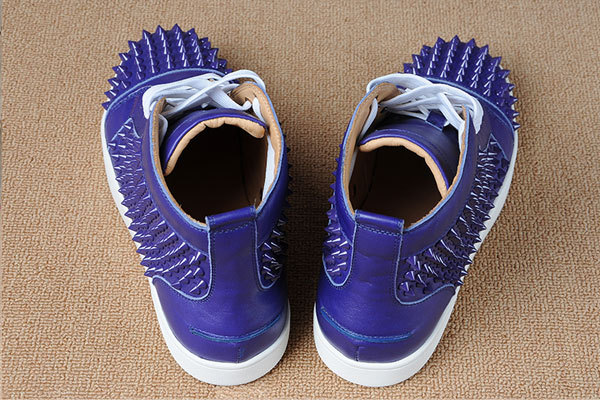 Super Max Perfect Christian Louboutin Louis Spikes Mens Flat blue leather(with receipt)