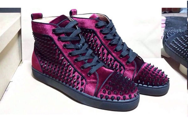 Super Max Perfect Christian Louboutin Louis Spikes Men Flat Burgundy Nubuck（with receipt)