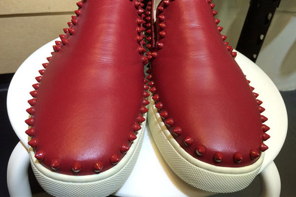 Super Max Perfect Christian Louboutin Pik Boat Red Spikes Suede Flat Sneakers（with receipt)