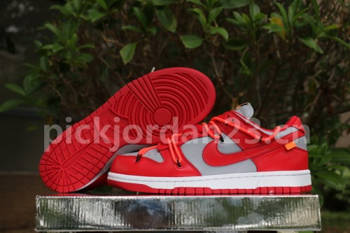 Authentic OFF-WHITE x Nike Dunk Low Red Grey GS