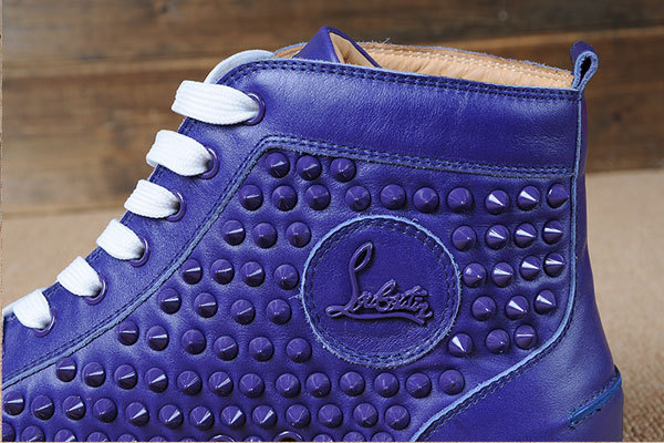 Super Max Perfect Christian Louboutin Louis Spikes Mens Flat blue leather(with receipt)