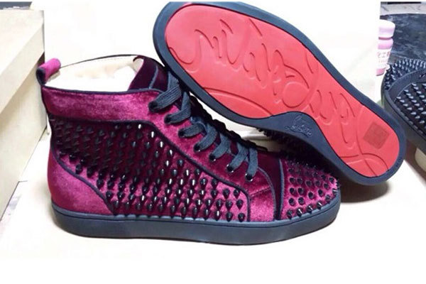 Super Max Perfect Christian Louboutin Louis Spikes Men Flat Burgundy Nubuck（with receipt)