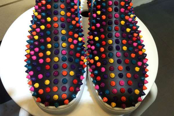 Super Max Perfect Christian Louboutin Roller-Boat Men's Flat with Colorful Spikes（with receipt)