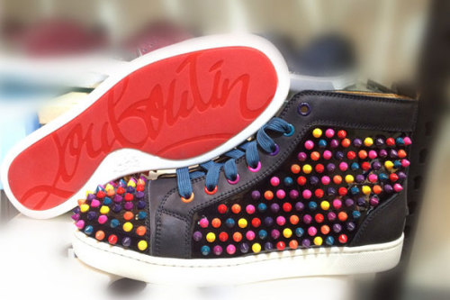 Super Max Perfect Christian Louboutin Louis Spikes Flat Multicolor Suede Mens Sneakers（with receipt)