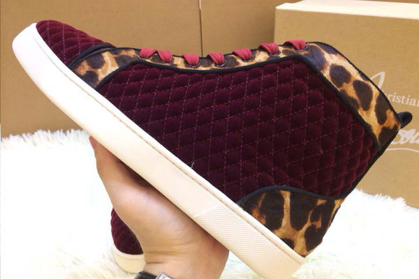 Super perfect Christian Louboutin Louis Men's Flat dark red with Leopard（with receipt)