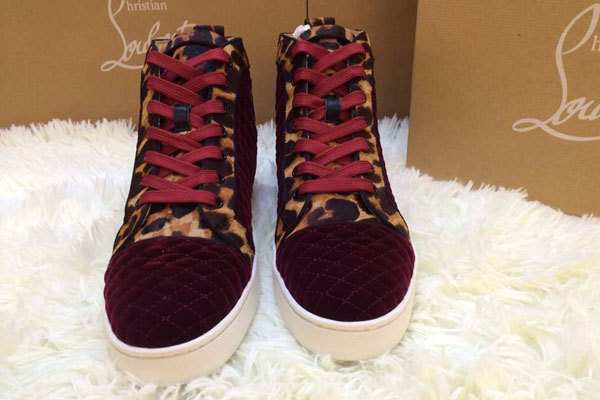 Super perfect Christian Louboutin Louis Men's Flat dark red with Leopard（with receipt)