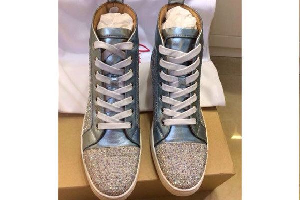 Super Max Perfect Christian Louboutin Louis Strass Men's Flat Silver（with receipt)