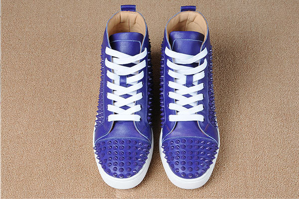 Super Max Perfect Christian Louboutin Louis Spikes Mens Flat blue leather(with receipt)