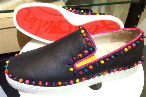 Super Max Perfect Christian louboutin Roller-Boat Flat leather sneakers with colorful spikes（with receipt)