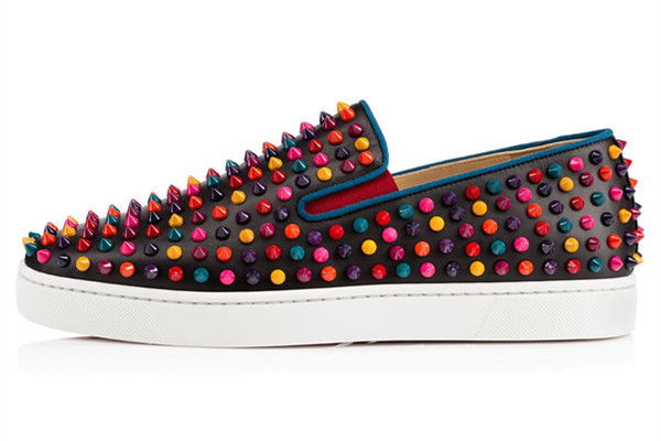 Super Max Perfect Christian Louboutin Roller-Boat Men's Flat Colorful Studs（with receipt)
