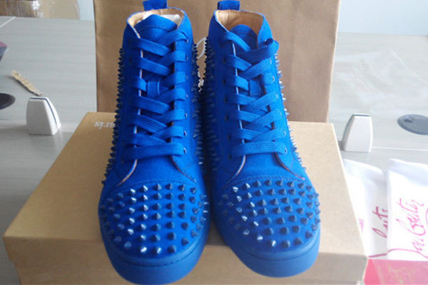 Super Max Perfect Christian Louboutin Louis spike men's flat suede blue(with receipt)