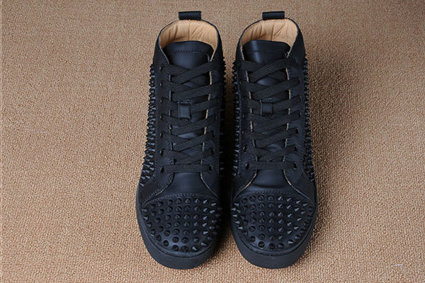 Super Max Perfect Christian Louboutin Red Bottom 3 Spikes on Top Black Matte Leather Men Shoes(with receipt)