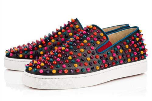Super Max Perfect Christian Louboutin Roller-Boat Men's Flat Colorful Studs（with receipt)