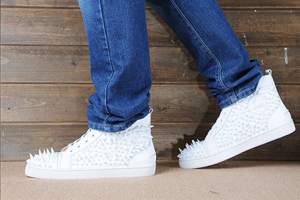 Super Max Perfect Christian Louboutin Louis Pik Pik Men's Flat White High Top(with receipt)