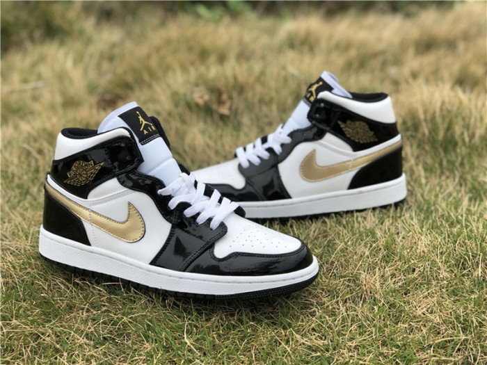 Authentic Air Jordan 1 Mid Black Gold