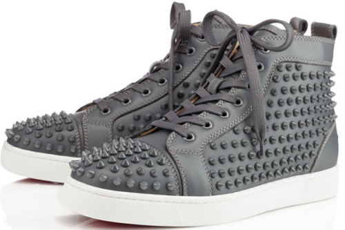Super Max Perfect Christian Louboutin Louis Spikes Men's Flat Grey（with receipt)