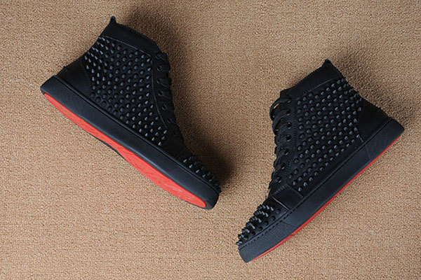 Super Max Perfect Christian Louboutin Red Bottom 3 Spikes on Top Black Matte Leather Men Shoes(with receipt)