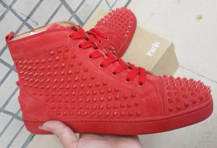 Super Max Perfect Christian Louboutin Louis Spikes Men's Flat Veau Velours Sneaker Red（with receipt)