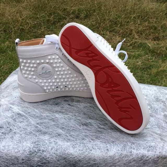 Super Max High End Christian Louboutin Louis Spikes Men's Flat Sneaker White（with receipt)