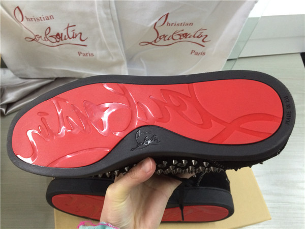 Super Max Perfect Christian Louboutin Black Suede Louis Spikes Men's Flat Sneaker With Glossy Red Sole（with receipt)