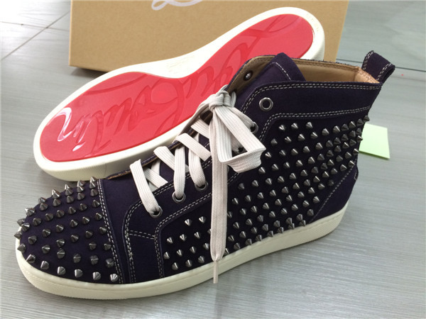Super Max perfect Christian Louboutin Glossy Red Sole purple leather spike men's sneaker（with receipt)