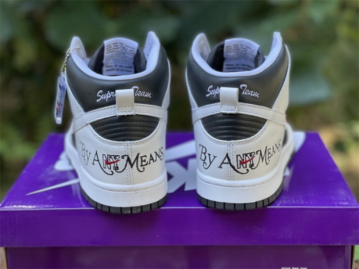 Authentic Supreme x Nike SB Dunk High QS “By Any Means” White Black
