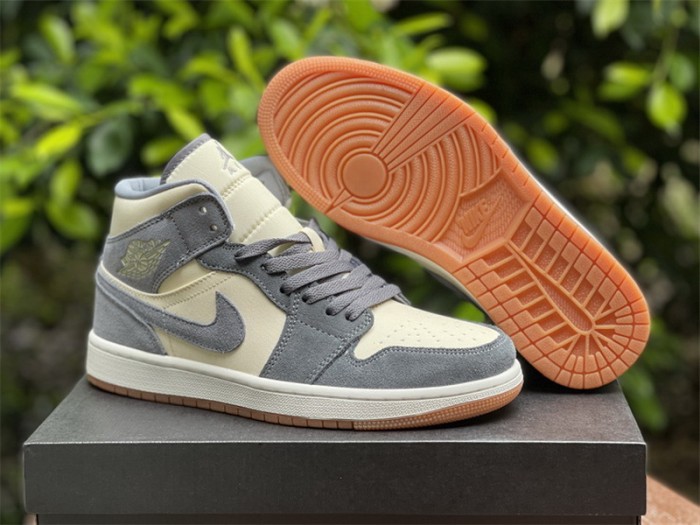 Authentic Air Jordan 1 Mid Cream Grey GS