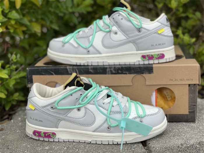 Authentic OFF-WHITE x Nike Dunk Low “The 50” Beige Grey Green