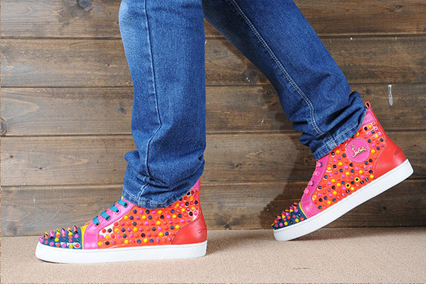 Super Max Perfect Christian Louboutin Louis Spikes Men's Flat ColorfulSuper Max Perfect Christian Louboutin Louis Spikes Python Leather Men Flat With Golden Studs(with receipt)