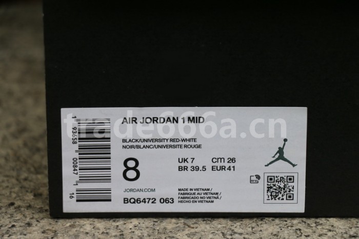 Authentic Air Jordan 1 Mid  Black/University Red