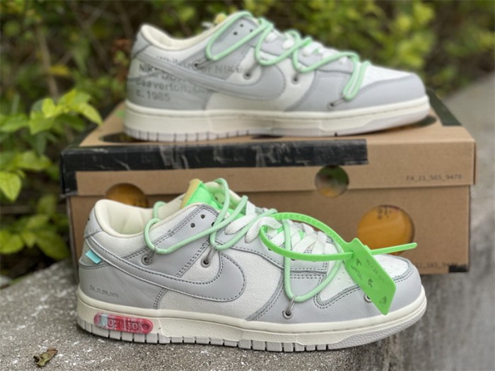 Authentic OFF-WHITE x Nike Dunk Low “The 50” Beige  Mint Green