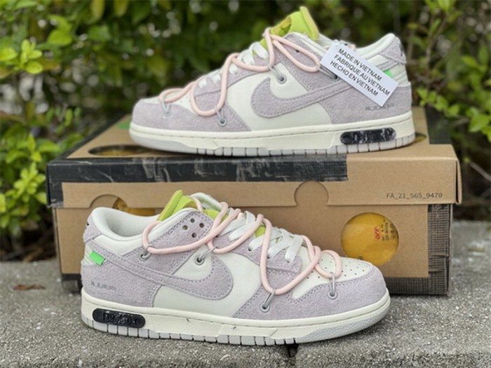 Authentic OFF-WHITE x Nike Dunk Low “The 50” Beige White Pink